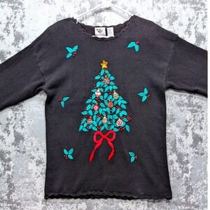 VTG Nutcracker Women's M Christmas Tree Embroidered Sweater Festive Ugly Holiday